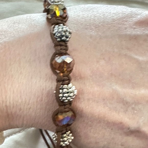 2/$15 Brown cord adjustable Golden Rainbow Crystals & beaded bracelet - Picture 1 of 10